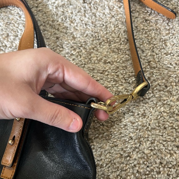 Vera Bradley Sagebrush Satchel Black Tan Leather Tote Bag Stitching Aztec Lined - Picture 9 of 11